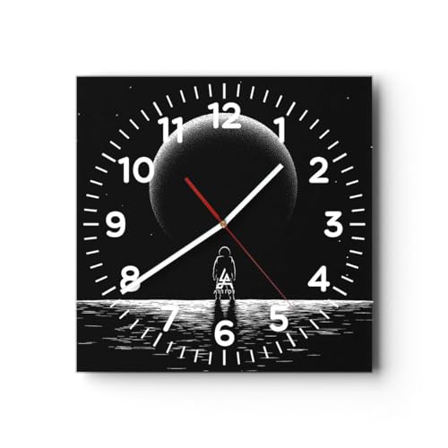 Modern Wanduhr Kosmos Astronaut Planet 30x30cm Quadrat Klein Wand Uhr Glas Analog Zimmeruhren Küche Büro Wohnzimmer Glasuhr Wall Clock Dekoration Design Wanddekoration Küchenuhr C4AC30x30-5534 von ARTTOR