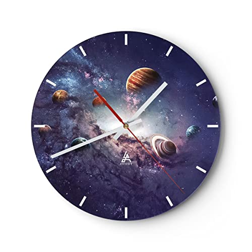 Modern Wanduhr Kosmos Planeten die Sterne 30x30cm Rund Klein Wand Uhr Glas Analog Zimmeruhren Küche Büro Wohnzimmer Glasuhr Wall Clock Dekoration Design Wanddekoration Küchenuhr C3AR30x30-4851 von ARTTOR