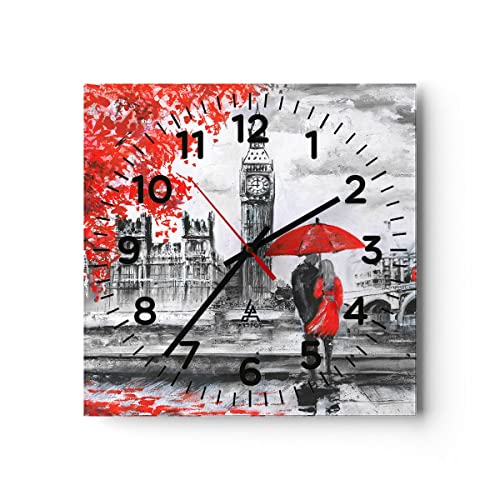 Modern Wanduhr London Architektur Big Ben 30x30cm Quadrat Klein Wand Uhr Glas Analog Zimmeruhren Küche Büro Wohnzimmer Glasuhr Wall Clock Dekoration Design Wanddekoration Küchenuhr C4AC30x30-3153 von ARTTOR