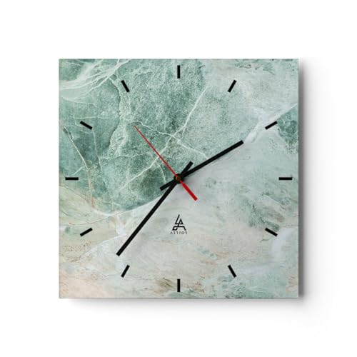 Modern Wanduhr Marmor Stein Elegant 30x30cm Quadrat Klein Wand Uhr Glas Analog Zimmeruhren Küche Büro Wohnzimmer Glasuhr Wall Clock Dekoration Design Wanddekoration Küchenuhr C3AC30x30-5257 von ARTTOR