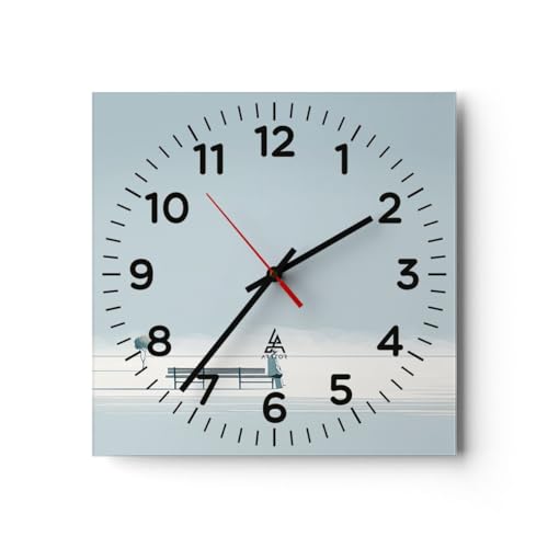 Modern Wanduhr Minimalistisch Einsam Mann 30x30cm Quadrat Klein Wand Uhr Glas Analog Zimmeruhren Küche Büro Wohnzimmer Glasuhr Wall Clock Dekoration Design Wanddekoration Küchenuhr C4AC30x30-6009 von ARTTOR