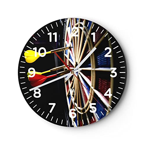 Modern Wanduhr Pfeil Darts Spaß Schild 30x30cm Rund Klein Wand Uhr Glas Analog Zimmeruhren Küche Büro Wohnzimmer Glasuhr Wall Clock Dekoration Design Wanddekoration Küchenuhr C4AR30x30-2199 von ARTTOR