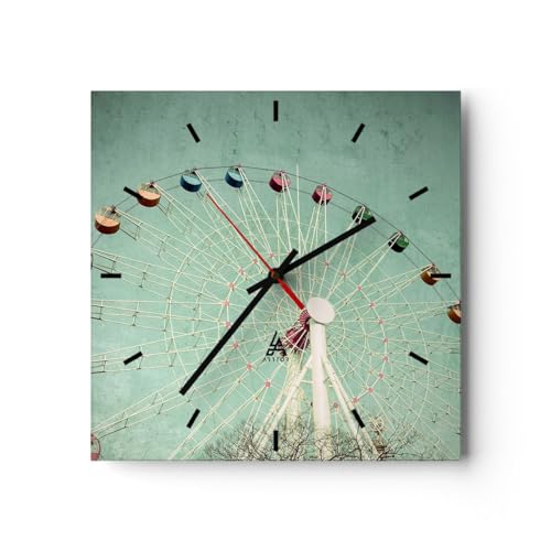 Modern Wanduhr Riesenrad Karussell Jahrgang 30x30cm Quadrat Klein Wand Uhr Glas Analog Zimmeruhren Küche Büro Wohnzimmer Glasuhr Wall Clock Dekoration Design Wanddekoration Küchenuhr C3AC30x30-5867 von ARTTOR