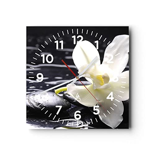 Modern Wanduhr Spa Orchidee Steine Wasser 40x40cm Quadrat Groß Wand Uhr Glas Analog Zimmeruhren Küche Büro Wohnzimmer Glasuhr Wall Clock Dekoration Design Wanddekoration Küchenuhr C4AC40x40-0444 von ARTTOR