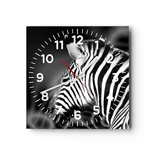 Modern Wanduhr Tier Zebra Streifen 30x30cm Quadrat Klein Wand Uhr Glas Analog Zimmeruhren Küche Büro Wohnzimmer Glasuhr Wall Clock Dekoration Design Wanddekoration Küchenuhr C4AC30x30-0300 von ARTTOR