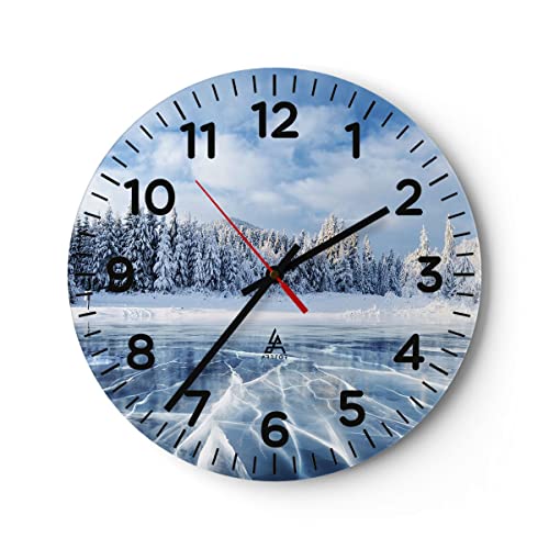 Modern Wanduhr Wald EIS See 40x40cm Rund Groß Wand Uhr Glas Analog Zimmeruhren Küche Büro Wohnzimmer Glasuhr Wall Clock Dekoration Design Wanddekoration Küchenuhr C4AR40x40-4181 von ARTTOR