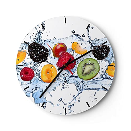 Modern Wanduhr Wasser Früchte frisch Essen 30x30cm Rund Klein Wand Uhr Glas Analog Zimmeruhren Küche Büro Wohnzimmer Glasuhr Wall Clock Dekoration Design Wanddekoration Küchenuhr C3AR30x30-2675 von ARTTOR