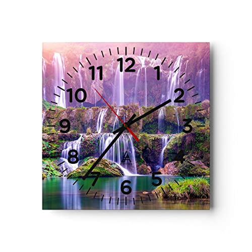 Modern Wanduhr Wasserfall Natur 40x40cm Quadrat Groß Wand Uhr Glas Analog Zimmeruhren Küche Büro Wohnzimmer Glasuhr Wall Clock Dekoration Design Wanddekoration Küchenuhr C4AC40x40-3893 von ARTTOR