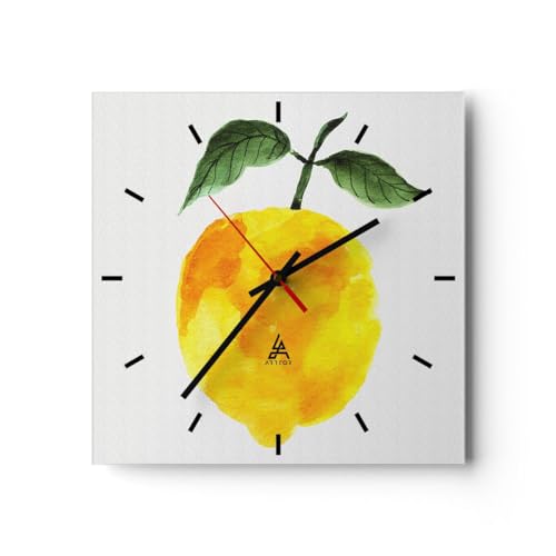 Modern Wanduhr Zitrone Küche Obst 40x40cm Quadrat Groß Wand Uhr Glas Analog Zimmeruhren Küche Büro Wohnzimmer Glasuhr Wall Clock Dekoration Design Wanddekoration Küchenuhr C3AC40x40-5227 von ARTTOR