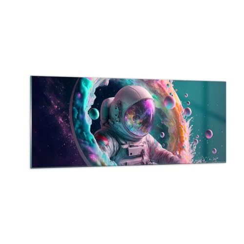 Panorama Bilder auf Glas 100x40cm Glasbild Astronaut Galaxis Futuristisch Groß Wanddeko Bild im Glas Schlafzimmer Küche Wandbilder Dekoration Wohnzimmer Modern Wand Kunstdruck Art GAB100x40-5676 von ARTTOR