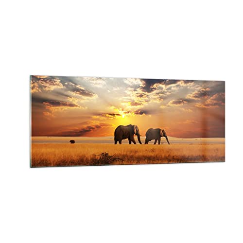 Panorama Bilder auf Glas 100x40cm Glasbild Elefanten Safari Dschungel Busch Groß Wanddeko Bild im Glas Schlafzimmer Küche Wandbilder Dekoration Wohnzimmer Modern Wand Kunstdruck Art GAB100x40-3150 von ARTTOR