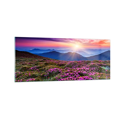 Panorama Bilder auf Glas 100x40cm Glasbild Wiese Berg Himmel Landschaft Groß Wanddeko Bild im Glas Schlafzimmer Küche Wandbilder Dekoration Wohnzimmer Modern Wand Kunstdruck Art GAB100x40-2719 von ARTTOR