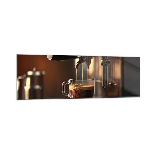 Panorama Bilder auf Glas 160x50cm Glasbild Kaffee Kaffeemaschine Gastronomie Groß XXL Wanddeko Schlafzimmer Küche Wandbilder Dekoration Wohnzimmer Modern Wand Kunstdruck Art GAB160x50-5745 von ARTTOR