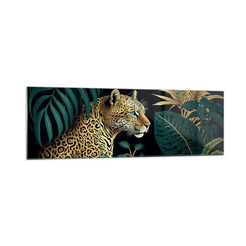 Panorama Bilder auf Glas 160x50cm Glasbild Leopard Dschungel Tropisch Groß XXL Wanddeko Bild im Glas Schlafzimmer Küche Wandbilder Dekoration Wohnzimmer Modern Wand Kunstdruck Art GAB160x50-5720 von ARTTOR