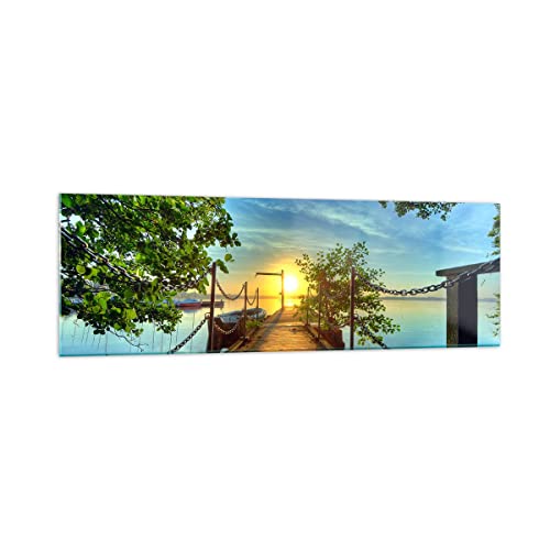 Panorama Bilder auf Glas 160x50cm Glasbild See Sonnenuntergang Boot Landschaft Groß XXL Wanddeko Schlafzimmer Küche Wandbilder Dekoration Wohnzimmer Modern Wand Kunstdruck Art GAB160x50-2573 von ARTTOR