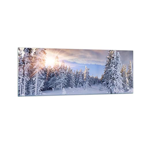 Panorama Bilder auf Glas Abenteuer alpen winter schnee Glasbild 140x50cm Wandbilder Dekoration Wohnzimmer Schlafzimmer Küche Groß XXL Wanddeko Bild im Glas Wand Kunstdruck Art Modern GAB140x50-2433 von ARTTOR