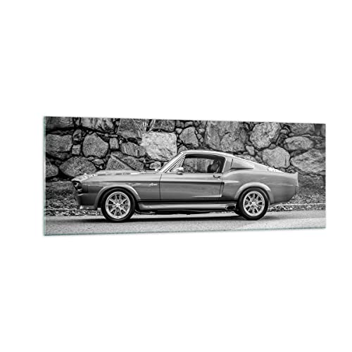 Panorama Bilder auf Glas Auto Ford Mustang Glasbild 140x50cm Wandbilder Dekoration Wohnzimmer Schlafzimmer Küche Groß XXL Wanddeko Bild im Glas Wand Kunstdruck Art Modern Wall Decor GAB140x50-5011 von ARTTOR