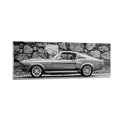 Panorama Bilder auf Glas Auto Ford Mustang Glasbild 90x30cm Wandbilder Dekoration Wohnzimmer Schlafzimmer Küche Klein Wanddeko Bild im Glas Wand Kunstdruck Art Modern Wall Decor GAB90x30-5011 von ARTTOR