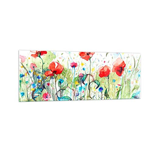 Panorama Bilder auf Glas Blumen Wiese Blatt Natur Glasbild 140x50cm Wandbilder Dekoration Wohnzimmer Schlafzimmer Küche Groß XXL Wanddeko Bild im Glas Wand Kunstdruck Art Modern GAB140x50-3076 von ARTTOR