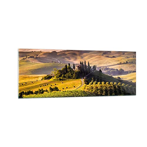 Panorama Bilder auf Glas Landwirtschaft Bauernhof Toskana Weinberg Glasbild 140x50cm Wandbilder Dekoration Wohnzimmer Schlafzimmer Küche Groß XXL Wanddeko Wand Kunstdruck Art Modern GAB140x50-2465 von ARTTOR