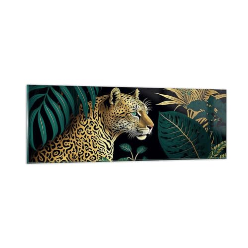 Panorama Bilder auf Glas Leopard Dschungel Tropisch Glasbild 90x30cm Wandbilder Dekoration Wohnzimmer Schlafzimmer Küche Klein Wanddeko Bild im Glas Wand Kunstdruck Art Modern Wall Decor GAB90x30-5720 von ARTTOR