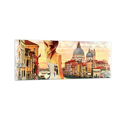 Panorama Bilder auf Glas Venedig Brücke Wasser Glasbild 140x50cm Wandbilder Dekoration Wohnzimmer Schlafzimmer Küche Groß XXL Wanddeko Bild im Glas Wand Kunstdruck Art Modern Wall Decor GAB140x50-3495 von ARTTOR