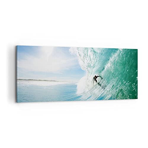 Panorama Bilder auf Leinwand 100x40cm Leinwandbild Abenteuer surfer welle ozean Groß Wanddeko Bild Schlafzimmer Wandbilder Dekoration Wohnzimmer Wall Decor Canvas Wand Kunstdruck Art AB100x40-2541 von ARTTOR