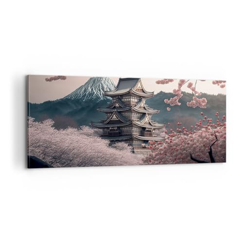 Panorama Bilder auf Leinwand 100x40cm Leinwandbild Asien Japan Japanische Kirsche Groß Wanddeko Bild Schlafzimmer Wandbilder Dekoration Wohnzimmer Wall Decor Canvas Wand Kunstdruck Art AB100x40-5734 von ARTTOR