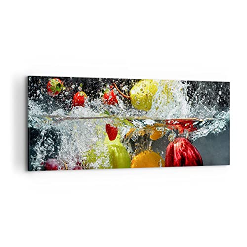 Panorama Bilder auf Leinwand 100x40cm Leinwandbild Früchte Wasser Spritzer Essen Groß Wanddeko Bild Schlafzimmer Wandbilder Dekoration Wohnzimmer Wall Decor Canvas Wand Kunstdruck Art AB100x40-2972 von ARTTOR