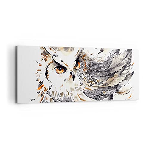 Panorama Bilder auf Leinwand 100x40cm Leinwandbild Owl Federn Weisheit Natur Groß Wanddeko Bild Schlafzimmer Küche Wandbilder Dekoration Wohnzimmer Wall Decor Canvas Wand Kunstdruck Art AB100x40-3016 von ARTTOR