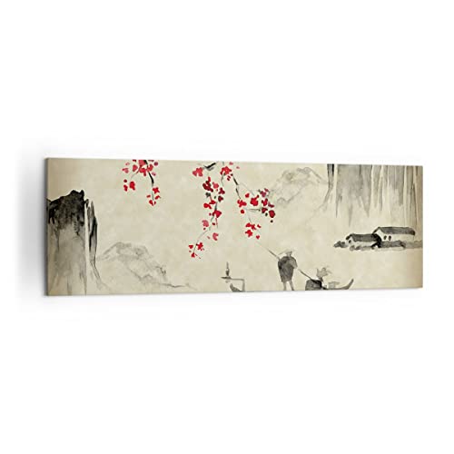 Panorama Bilder auf Leinwand 160x50cm Leinwandbild Blume Kirschen Japan Groß XXL Wanddeko Bild Schlafzimmer Küche Wandbilder Dekoration Wohnzimmer Wall Decor Canvas Wand Kunstdruck Art AB160x50-5020 von ARTTOR