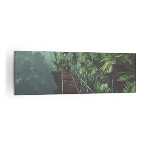 Panorama Bilder auf Leinwand 160x50cm Leinwandbild Dschungel Palme Brücke Groß XXL Wanddeko Bild Schlafzimmer Küche Wandbilder Dekoration Wohnzimmer Wall Decor Canvas Wand Kunstdruck Art AB160x50-3674 von ARTTOR