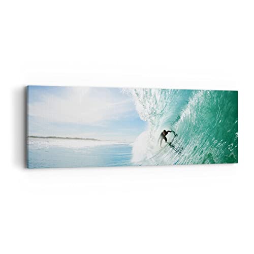 Panorama Bilder auf Leinwand Abenteuer surfer welle ozean Leinwandbild 90x30cm Wandbilder Dekoration Wohnzimmer Schlafzimmer Klein Wanddeko Bild Wand Kunstdruck Art Wall Decor Canvas AB90x30-2541 von ARTTOR