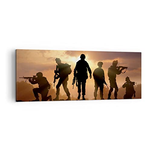 Panorama Bilder auf Leinwand Armee Waffen Sonne Militär Leinwandbild 140x50cm Wandbilder Dekoration Wohnzimmer Schlafzimmer Groß XXL Wanddeko Bild Wand Kunstdruck Art Wall Decor Canvas AB140x50-2962 von ARTTOR