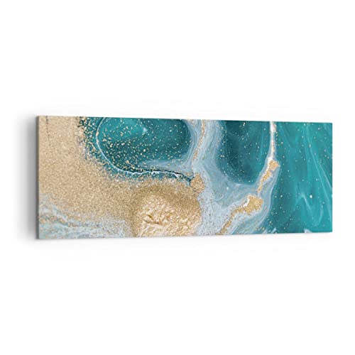 Panorama Bilder auf Leinwand Golden Türkis Hintergrund Leinwandbild 140x50cm Wandbilder Dekoration Wohnzimmer Schlafzimmer Groß XXL Wanddeko Bild Wand Kunstdruck Art Wall Decor Canvas AB140x50-4969 von ARTTOR