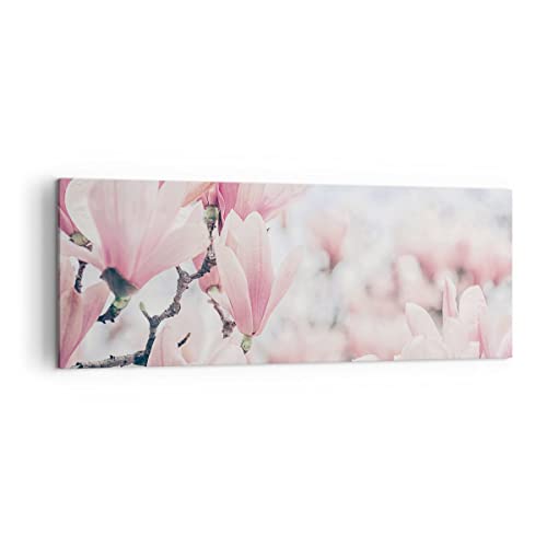 Panorama Bilder auf Leinwand Magnolie Blumen Rosa Leinwandbild 140x50cm Wandbilder Dekoration Wohnzimmer Schlafzimmer Küche Groß XXL Wanddeko Bild Wand Kunstdruck Art Wall Decor Canvas AB140x50-4396 von ARTTOR