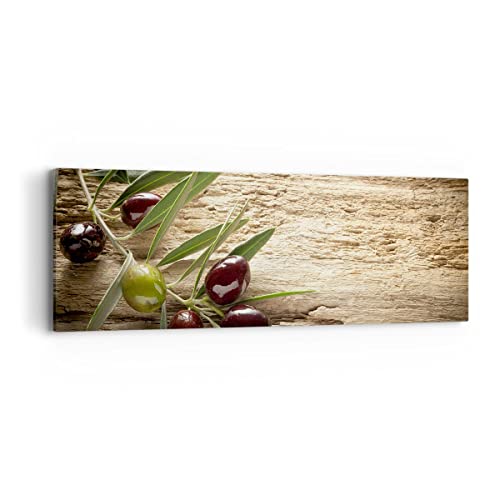 Panorama Bilder auf Leinwand Oliv italien aroma diät Leinwandbild 90x30cm Wandbilder Dekoration Wohnzimmer Schlafzimmer Küche Klein Wanddeko Bild Wand Kunstdruck Art Wall Decor Canvas AB90x30-2420 von ARTTOR