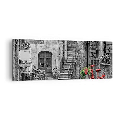 Panorama Bilder auf Leinwand Rot Fahrrad Allee Leinwandbild 140x50cm Wandbilder Dekoration Wohnzimmer Schlafzimmer Küche Groß XXL Wanddeko Bild Wand Kunstdruck Art Wall Decor Canvas AB140x50-4410 von ARTTOR