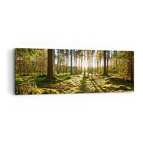 Panorama Bilder auf Leinwand Wald Baum Natur Leinwandbild mit Rahmen 90x30cm Wandbilder Dekoration Wohnzimmer Schlafzimmer Küche Klein Wanddeko Bild Wand Kunstdruck Art Wall Decor Canvas AB90x30-3724 von ARTTOR