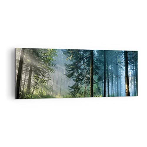 Panorama Bilder auf Leinwand Wald Dämmerung die Sonne Leinwandbild 140x50cm Wandbilder Dekoration Wohnzimmer Schlafzimmer Groß XXL Wanddeko Bild Wand Kunstdruck Art Wall Decor Canvas AB140x50-4398 von ARTTOR