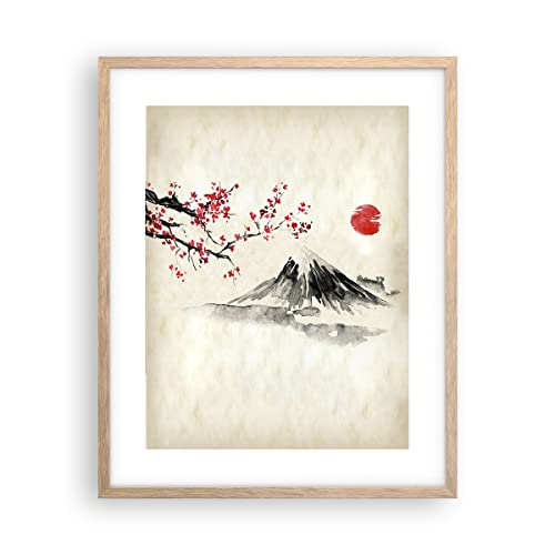 Poster Rahmen helle Eiche Deko 40x50cm Aquarell asiatisch Landschaft Wandposter Art Prints Wanddeko Bild Wand Kunstdruck Wandbilder Dekoration Wohnzimmer Schlafzimmer Küche Modern Wall P2NPA40x50-4513 von ARTTOR