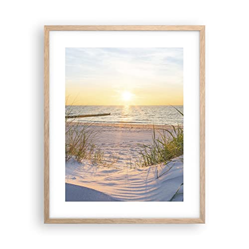 Poster Rahmen helle Eiche Deko 40x50cm Düne Strand Meer Wandposter Art Prints Wanddeko Bild Wand Kunstdruck Wandbilder Dekoration Wohnzimmer Schlafzimmer Küche Modern Wall Art Decor - P2NPA40x50-3989 von ARTTOR