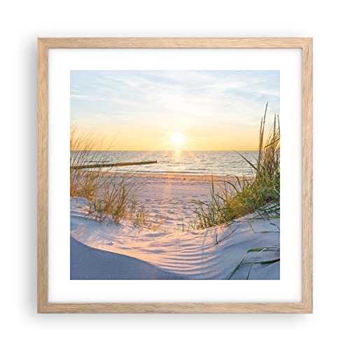 Poster Rahmen helle Eiche Düne Strand Meer Deko 40x40cm Wandposter Art Prints Wandbilder Dekoration Wohnzimmer Schlafzimmer Küche Wanddeko Bild Wand Kunstdruck Modern Wall Art Decor P2NAC40x40-3989 von ARTTOR