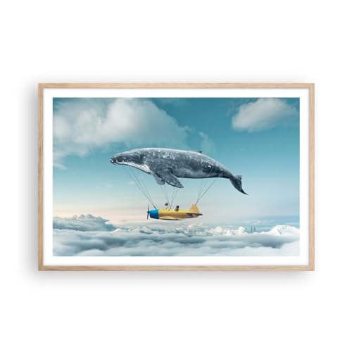 Poster Rahmen helle Eiche Wal Kinder Flugzeug Deko 91x61cm Wandposter Art Prints Wandbilder Dekoration Wohnzimmer Schlafzimmer Küche Wanddeko Bild Wand Kunstdruck Modern Wall Art Decor P2NAA91x61-5238 von ARTTOR