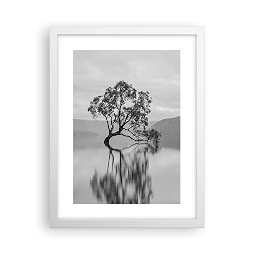 Poster Weißrahmen Baum Symmetrie See Deko 30x40cm Wandposter Art Prints Wandbilder Dekoration Wohnzimmer Schlafzimmer Küche Wanddeko Bild Wand Kunstdruck Modern Wall Art Decor - P2WPA30x40-4514 von ARTTOR