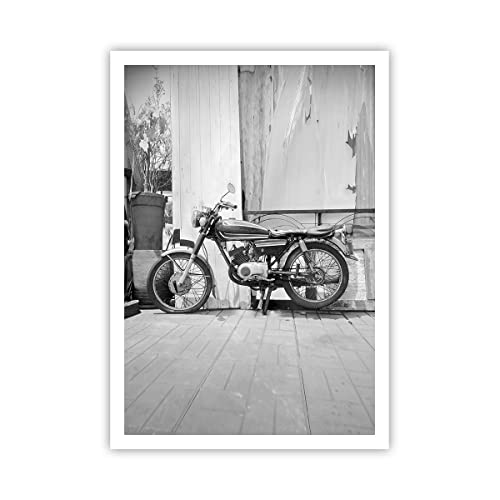 Poster ohne Rahmen Deko 70x100cm Alt Motorrad Schwarz und Weiß Wandposter Art Prints Wanddeko Bild Wand Kunstdruck Wandbilder Dekoration Wohnzimmer Schlafzimmer Küche Modern Wall Art P2XPA70x100-4487 von ARTTOR