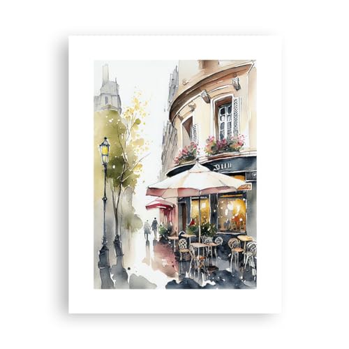 Poster ohne Rahmen Kaffeehaus Paris Aquarell Deko 30x40cm Wandposter Art Prints Wandbilder Dekoration Wohnzimmer Schlafzimmer Küche Wanddeko Bild Wand Kunstdruck Modern Wall Art Decor P2XPA30x40-6177 von ARTTOR