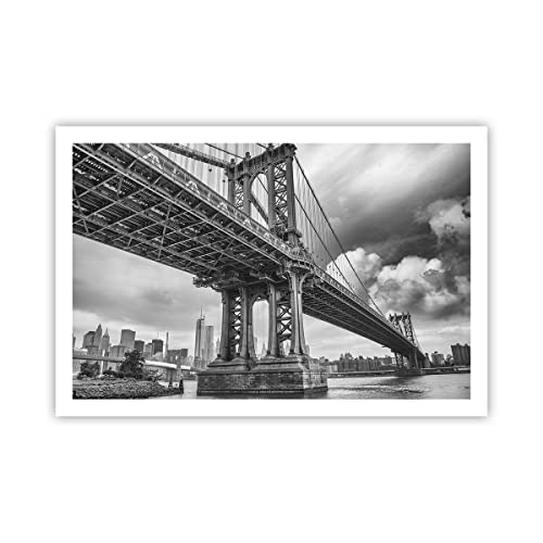 Poster ohne Rahmen Manhattan Brücke Schwarzweiß Deko 91x61cm Wandposter Art Prints Wandbilder Dekoration Wohnzimmer Schlafzimmer Küche Wanddeko Bild Wand Kunstdruck Modern Wall Art P2XAA91x61-4156 von ARTTOR