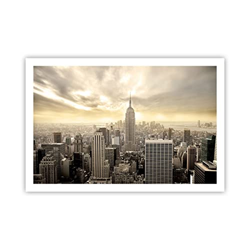 Poster ohne Rahmen Stadt Wolkenkratzer Manhattan New York Deko 91x61cm Wandposter Wandbilder Dekoration Wohnzimmer Schlafzimmer Küche Wanddeko Bild Wand Kunstdruck Modern Wall Art P2XAA91x61-2630 von ARTTOR