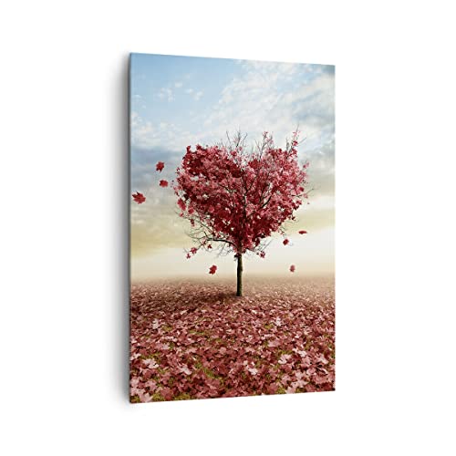 Wandbilder Dekoration Wohnzimmer Abstraktion Herbst Baum Blatt Bilder auf Leinwand 80x120cm Leinwandbild mit Rahmen Schlafzimmer Deko Wand Kunstdruck Art Groß XXL Wanddeko Bild Canvas PA80x120-2609 von ARTTOR